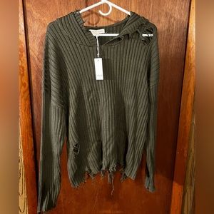 Distressed sweater hoodie.